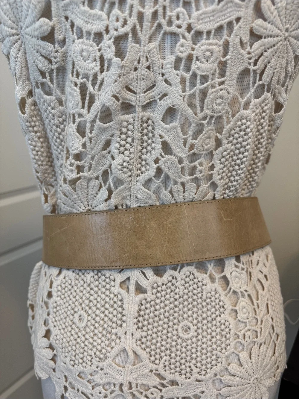 Wide Tan Studded Buckle Waist Belt